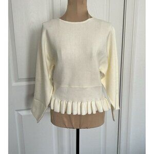 English Factory Women’s Ruffle Edge Sweater Dolman Sleeves Round Neck Ivory Sz S